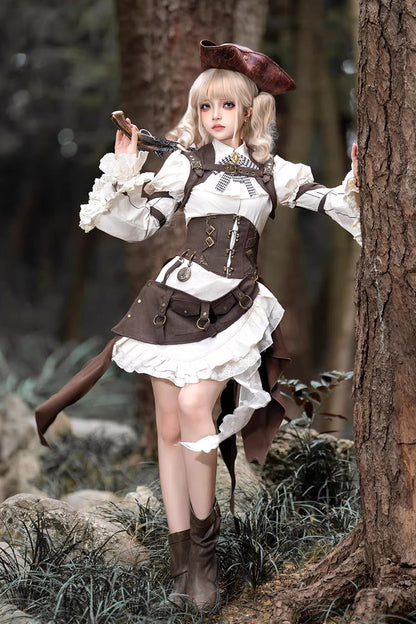 Ruffled Lolita Skirt - Time Capsule Pirate Style, 2 Colors, Long Sleeves, Gothic Style - additional product view 4