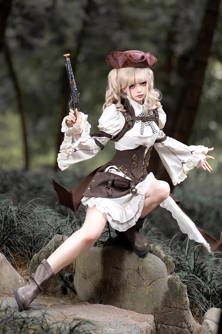 Ruffled Lolita Skirt - Time Capsule Pirate Style, 2 Colors, Long Sleeves, Gothic Style - additional product view 5