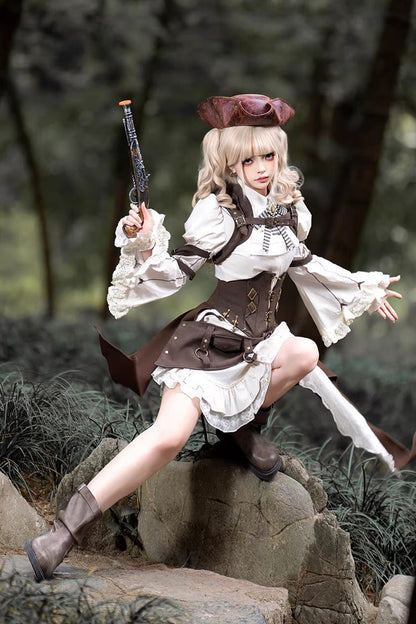 Ruffled Lolita Skirt - Time Capsule Pirate Style, 2 Colors, Long Sleeves, Gothic Style - additional product view 5