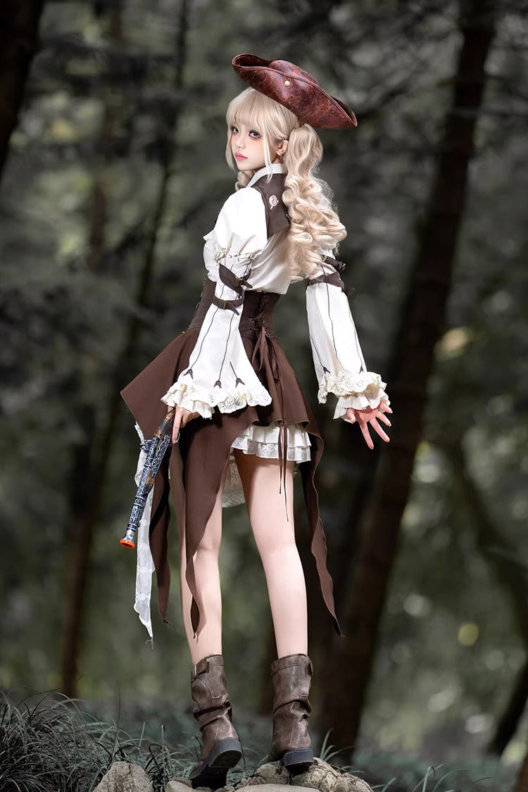 Ruffled Lolita Skirt - Time Capsule Pirate Style, 2 Colors, Long Sleeves, Gothic Style - additional product view 6