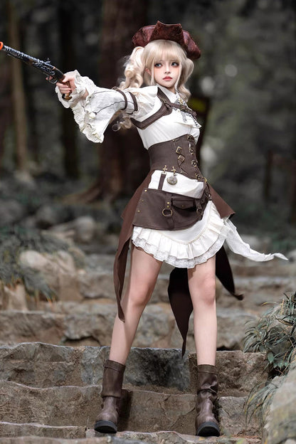 Ruffled Lolita Skirt - Time Capsule Pirate Style, 2 Colors, Long Sleeves, Gothic Style - additional product view 8