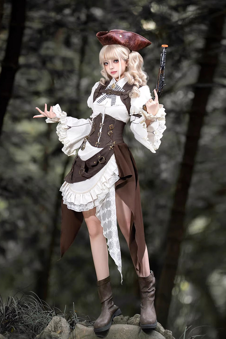 Ruffled Lolita Skirt - Time Capsule Pirate Style, 2 Colors, Long Sleeves, Gothic Style - main product image