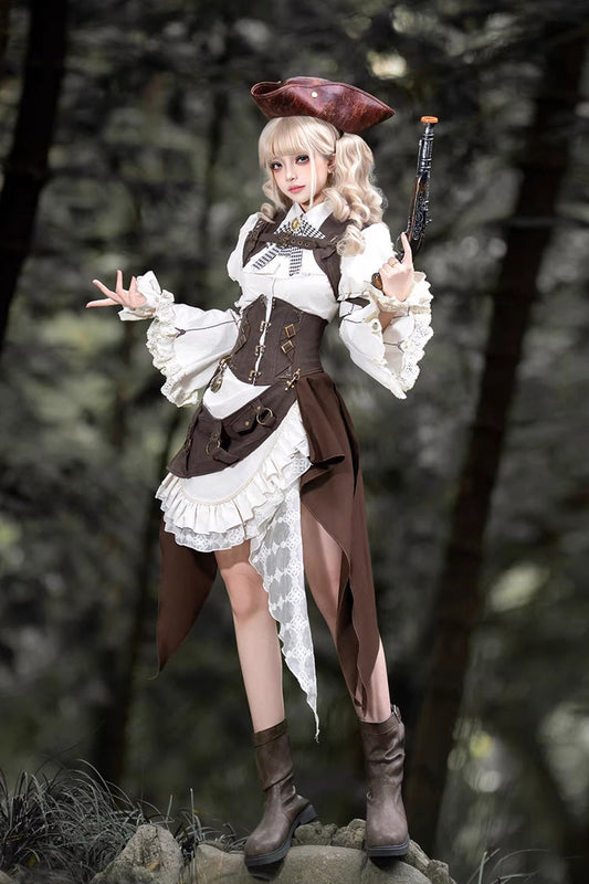 Ruffled Lolita Skirt - Time Capsule Pirate Style, 2 Colors, Long Sleeves, Gothic Style - main product image