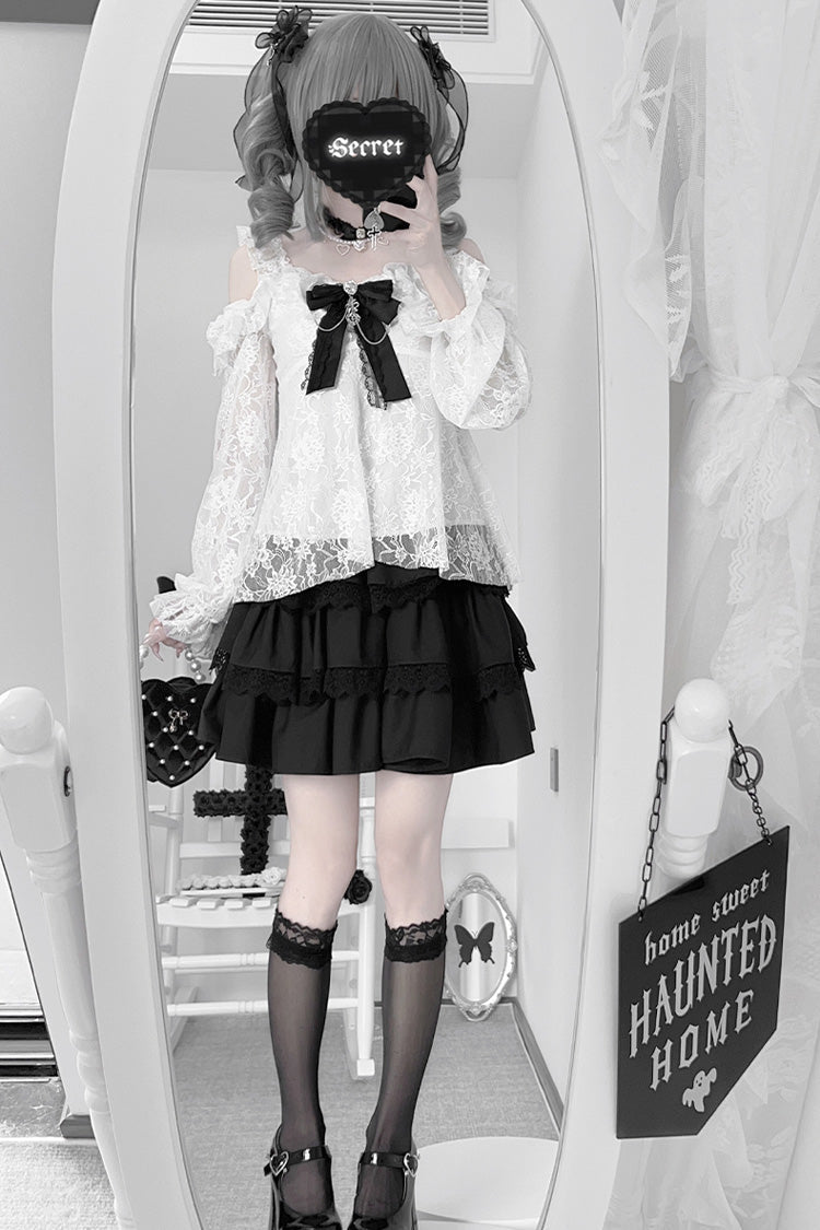 Ruffled Lolita Skirt - Triple-layered, Black, Ruffled, Lace Trim - additional product view 2