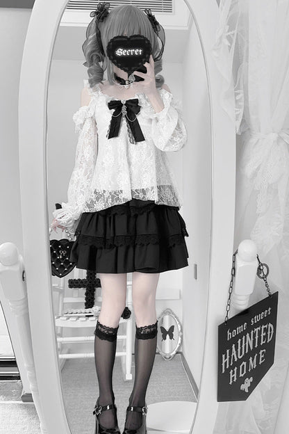 Ruffled Lolita Skirt - Triple-layered, Black, Ruffled, Lace Trim - additional product view 2