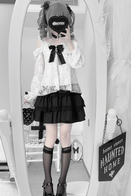 Ruffled Lolita Skirt - Triple-layered, Black, Ruffled, Lace Trim - additional product view 2