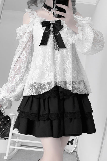 Ruffled Lolita Skirt - Triple-layered, Black, Ruffled, Lace Trim - additional product view 3
