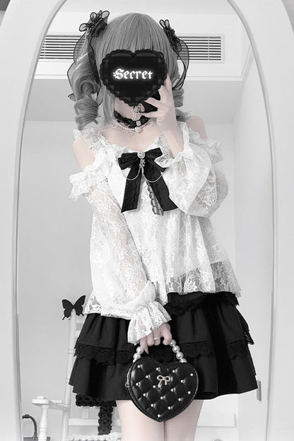 Ruffled Lolita Skirt - Triple-layered, Black, Ruffled, Lace Trim - additional product view 4