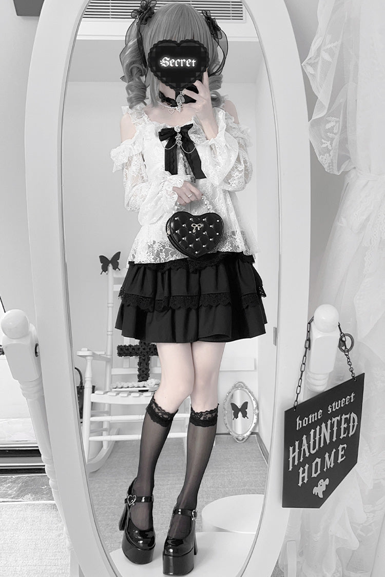 Ruffled Lolita Skirt - Triple-layered, Black, Ruffled, Lace Trim - additional product view 5