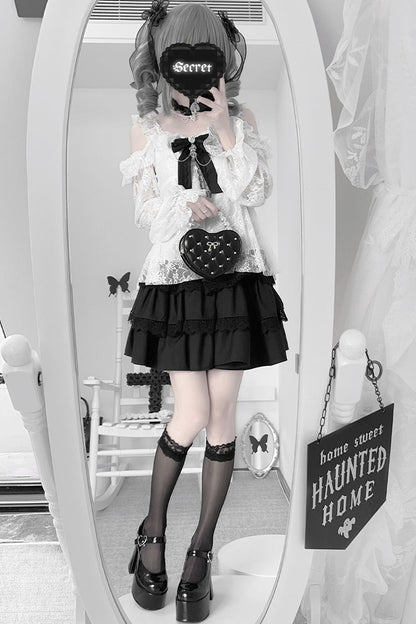 Ruffled Lolita Skirt - Triple-layered, Black, Ruffled, Lace Trim - additional product view 5