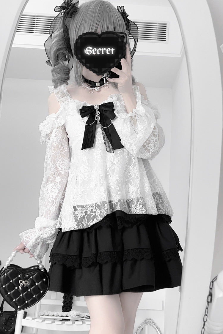 Ruffled Lolita Skirt - Triple-layered, Black, Ruffled, Lace Trim - main product image