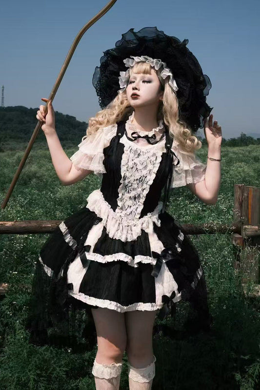 Ruffled Lolita Skirt - Twilight, Black, Gothic Style, Ballet-Inspired Style, Bow Detail - main product image