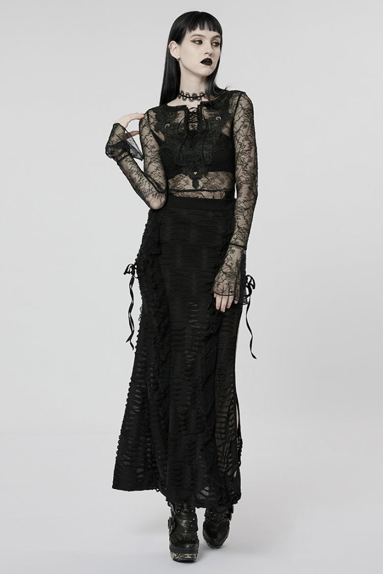 Ruffled Lolita Skirt - Wave Three-dimensional, Black, Women's Style, Gothic Style - additional product view 4