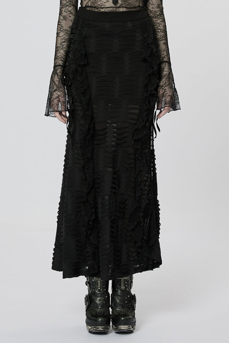 Ruffled Lolita Skirt - Wave Three-dimensional, Black, Women's Style, Gothic Style - main product image