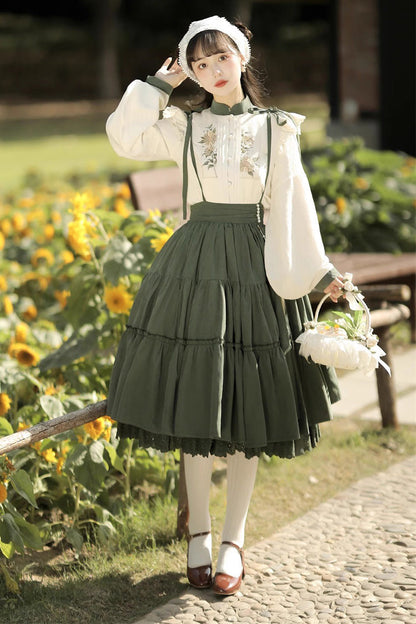 Ruffled Lolita Skirt - White/green Country Style, 2 Colors, Sweet Style - additional product view 2