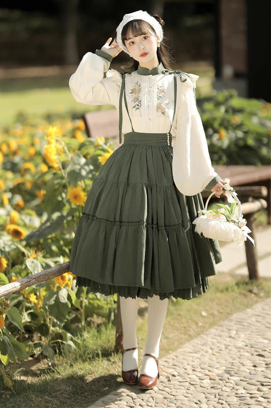 Ruffled Lolita Skirt - White/green Country Style, 2 Colors, Sweet Style - additional product view 2
