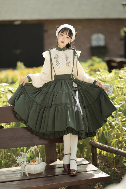 Ruffled Lolita Skirt - White/green Country Style, 2 Colors, Sweet Style - additional product view 3