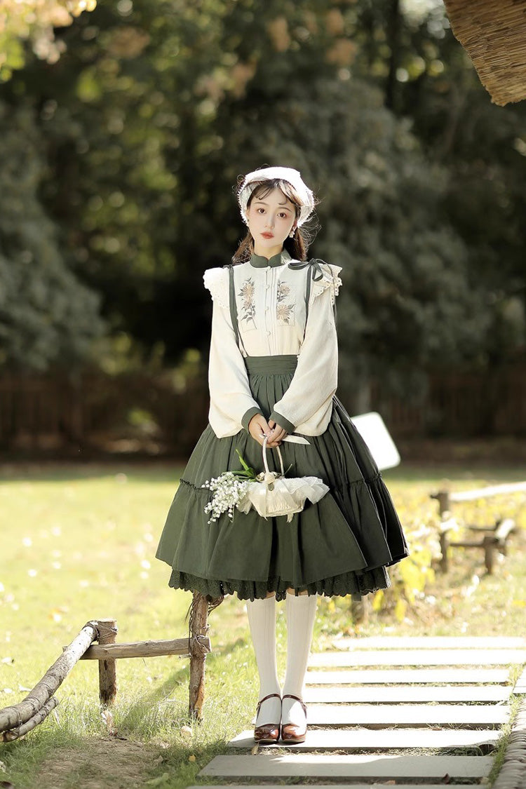 Ruffled Lolita Skirt - White/green Country Style, 2 Colors, Sweet Style - additional product view 4