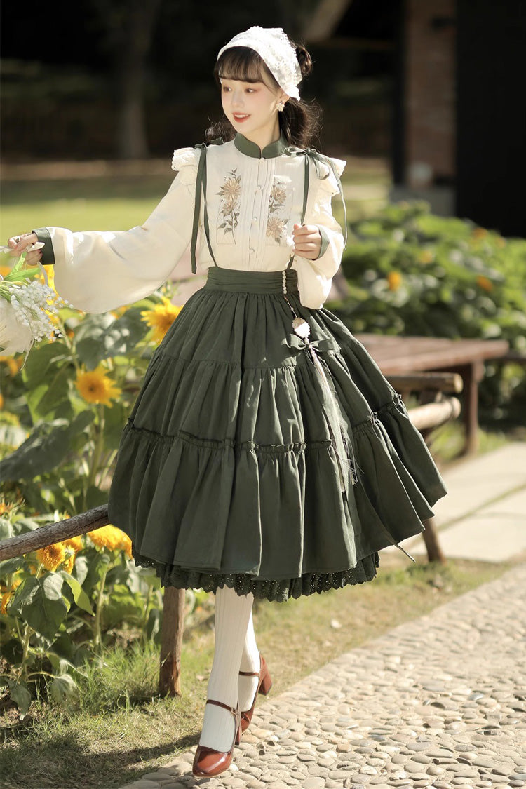Ruffled Lolita Skirt - White/green Country Style, 2 Colors, Sweet Style - additional product view 5