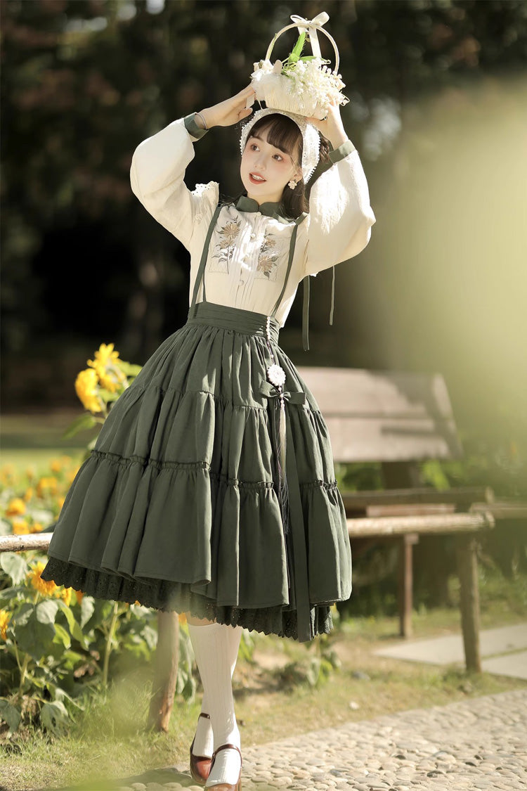 Ruffled Lolita Skirt - White/green Country Style, 2 Colors, Sweet Style - additional product view 6