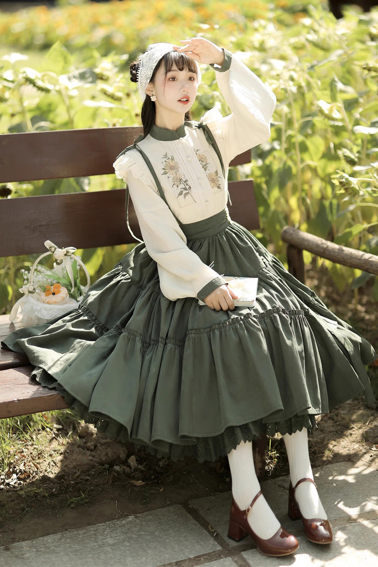 Ruffled Lolita Skirt - White/green Country Style, 2 Colors, Sweet Style - additional product view 7