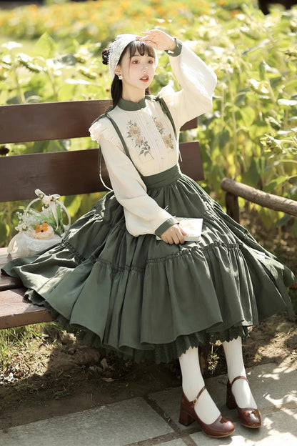 Ruffled Lolita Skirt - White/green Country Style, 2 Colors, Sweet Style - additional product view 7