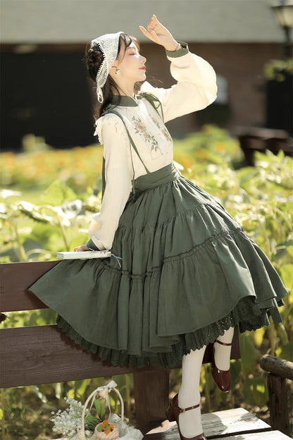 Ruffled Lolita Skirt - White/green Country Style, 2 Colors, Sweet Style - additional product view 8