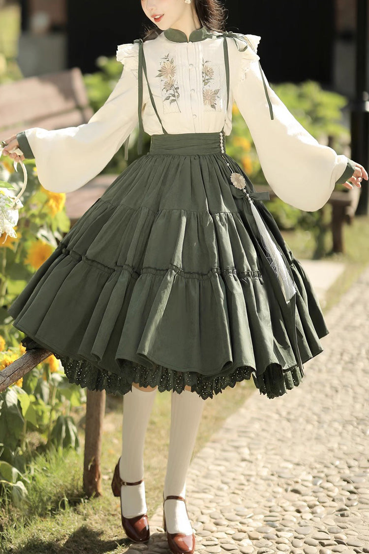 Ruffled Lolita Skirt - White/green Country Style, 2 Colors, Sweet Style - main product image