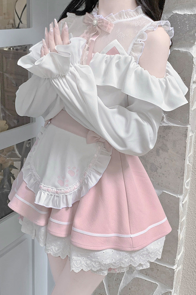 Ruffled Lolita Skirt - White/pink Off Shoulder, 2 Colors, Ruffled, Long Sleeves - additional product view 2