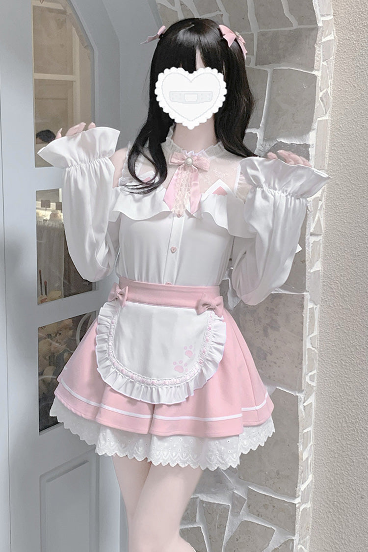Ruffled Lolita Skirt - White/pink Off Shoulder, 2 Colors, Ruffled, Long Sleeves - additional product view 3