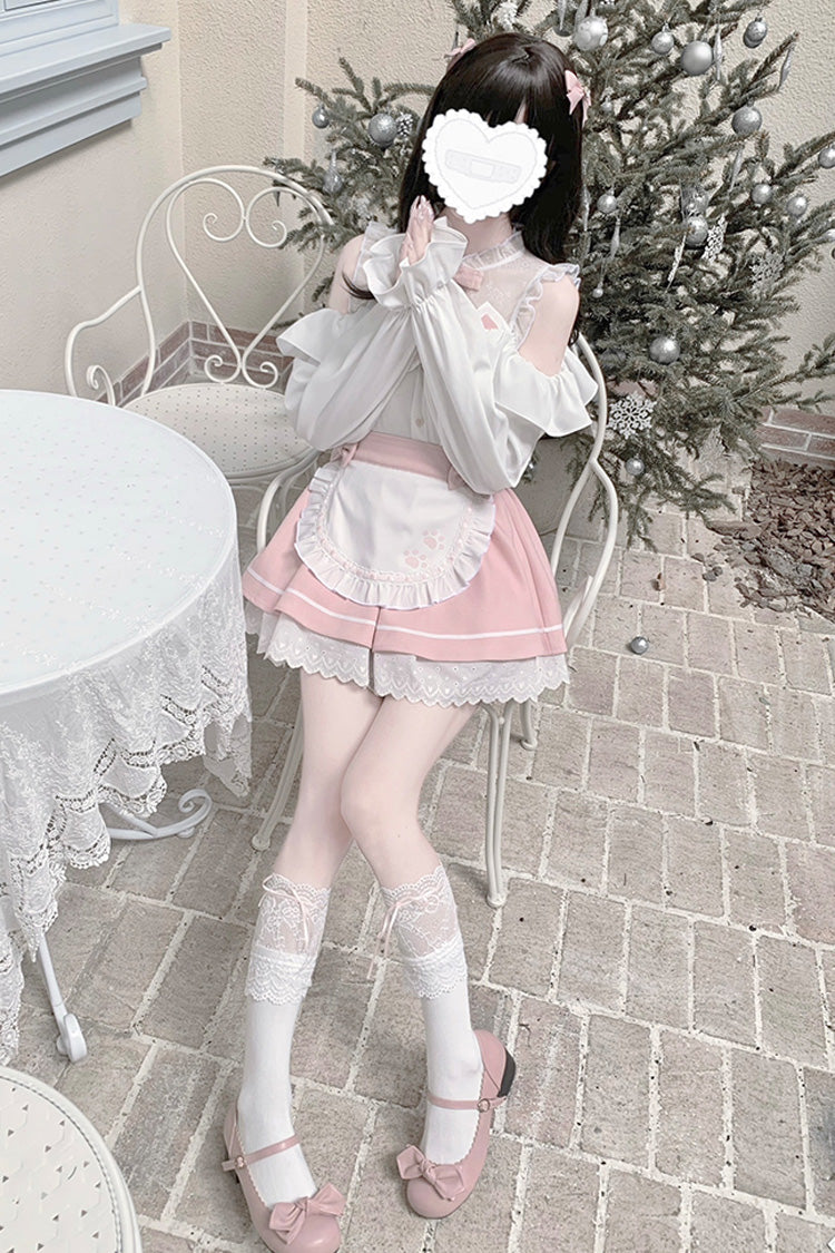 Ruffled Lolita Skirt - White/pink Off Shoulder, 2 Colors, Ruffled, Long Sleeves - additional product view 4