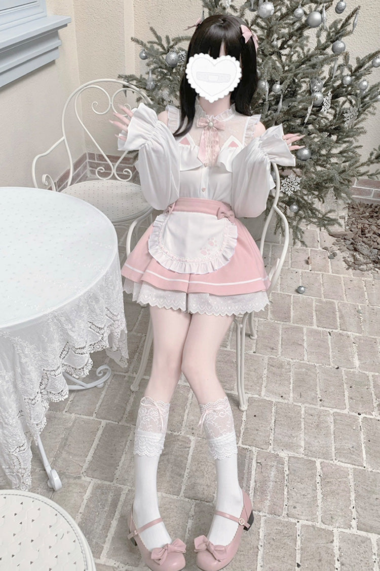Ruffled Lolita Skirt - White/pink Off Shoulder, 2 Colors, Ruffled, Long Sleeves - additional product view 5