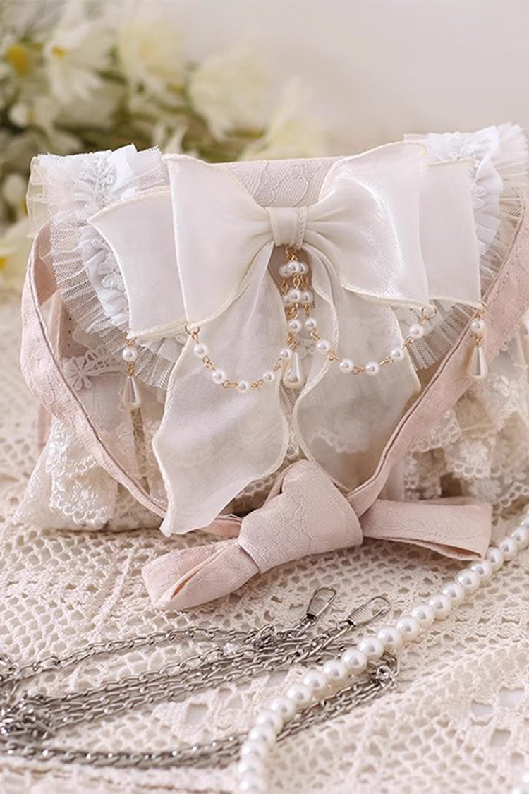 Sweet Lolita Bag - Bowknot Lace Pearl Chain, Ivory, Bow Detail, Lace Trim - additional product view 2