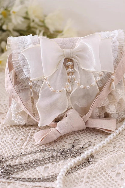 Sweet Lolita Bag - Bowknot Lace Pearl Chain, Ivory, Bow Detail, Lace Trim - additional product view 2