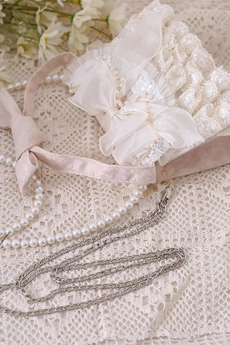 Sweet Lolita Bag - Bowknot Lace Pearl Chain, Ivory, Bow Detail, Lace Trim - additional product view 3