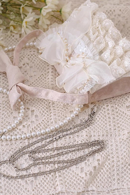 Sweet Lolita Bag - Bowknot Lace Pearl Chain, Ivory, Bow Detail, Lace Trim - additional product view 3
