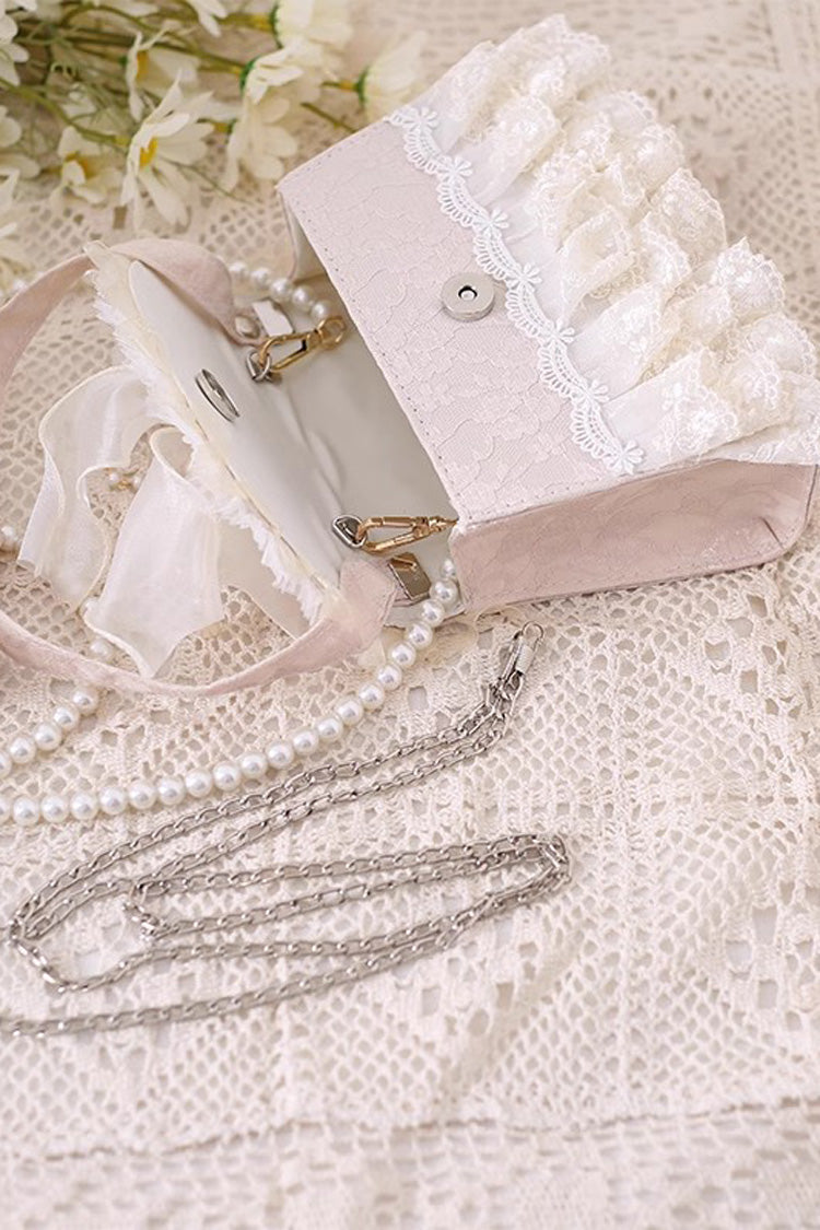 Sweet Lolita Bag - Bowknot Lace Pearl Chain, Ivory, Bow Detail, Lace Trim - additional product view 4