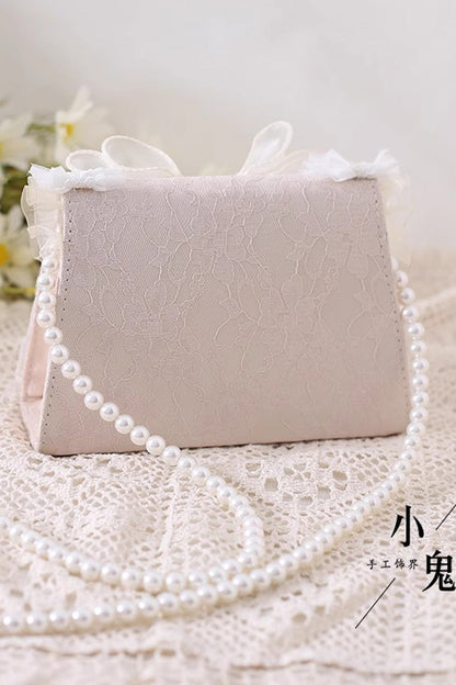 Sweet Lolita Bag - Bowknot Lace Pearl Chain, Ivory, Bow Detail, Lace Trim - additional product view 5
