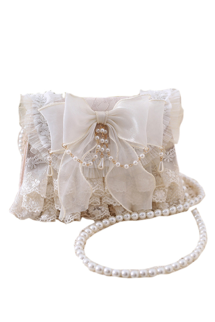 Sweet Lolita Bag - Bowknot Lace Pearl Chain, Ivory, Bow Detail, Lace Trim - main product image