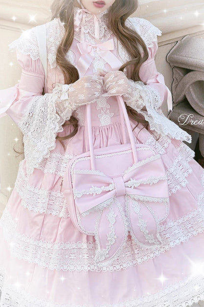Sweet Lolita Bag - Bowknot Lace Zipper Japanese, 4 Colors, Zipper Detail, Bow Detail - One-Size Pink option
