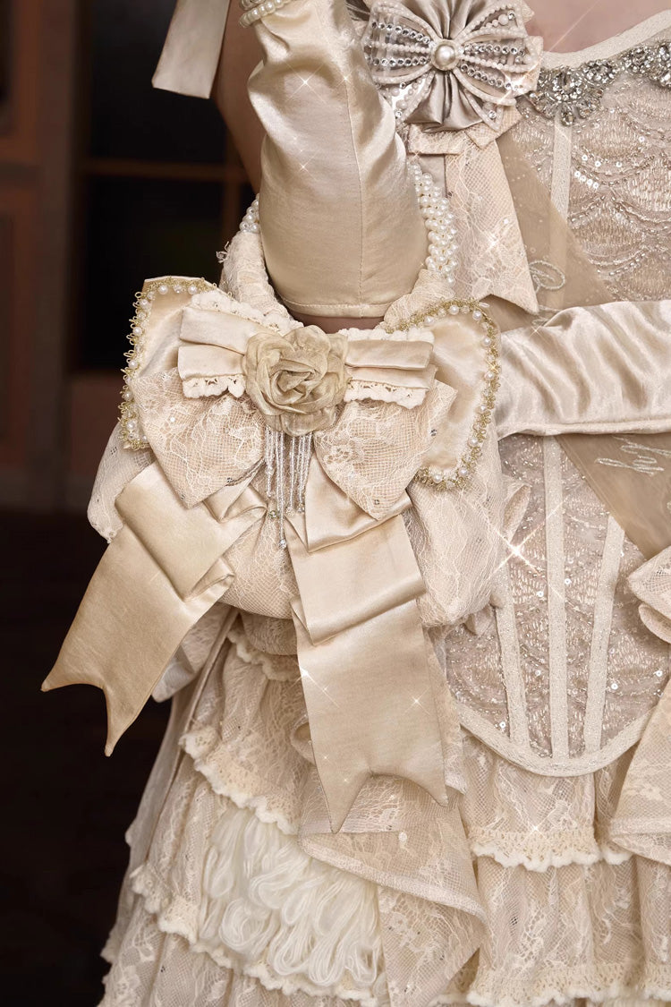 Sweet Lolita Bag - Champagne Satin Gilded 3d, Champagne, Bow Detail, Lace Trim - additional product view 2