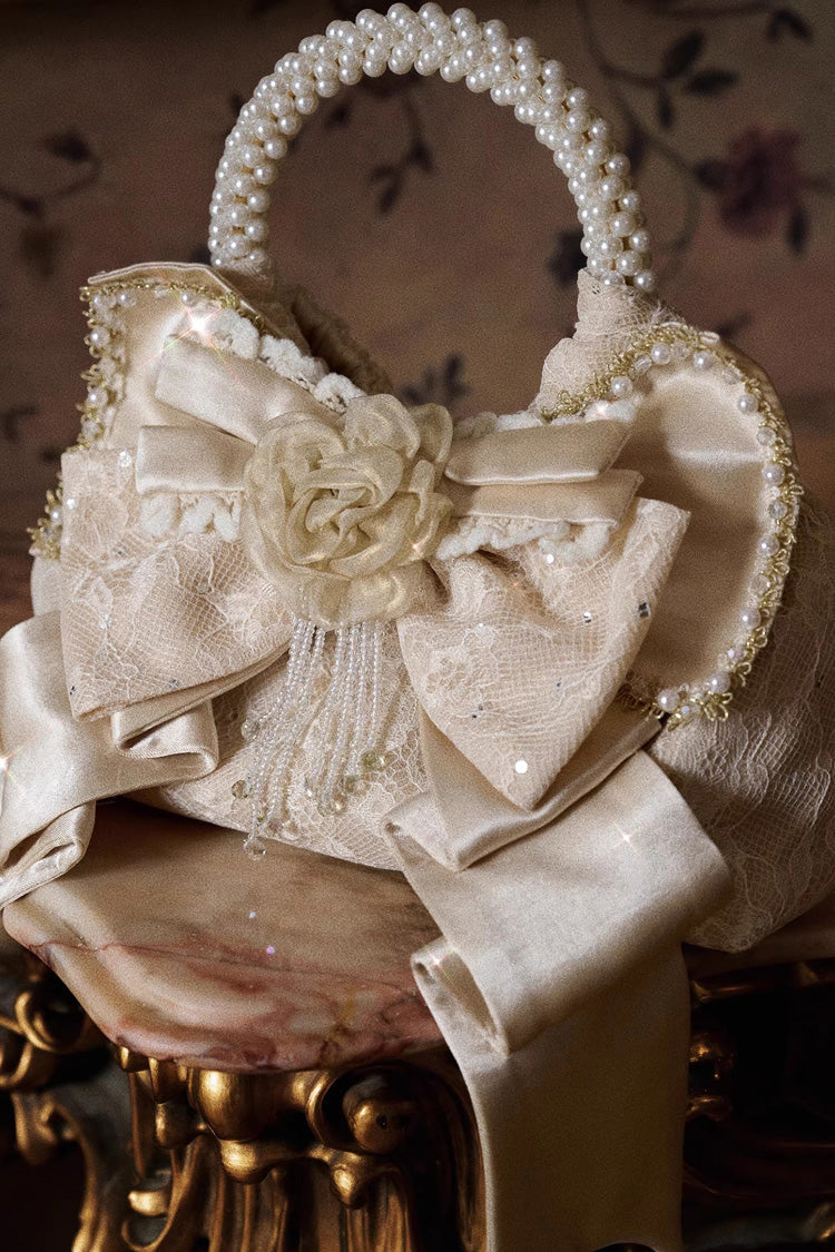 Sweet Lolita Bag - Champagne Satin Gilded 3d, Champagne, Bow Detail, Lace Trim - additional product view 3