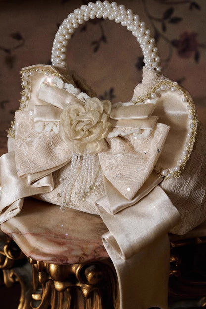 Sweet Lolita Bag - Champagne Satin Gilded 3d, Champagne, Bow Detail, Lace Trim - additional product view 3