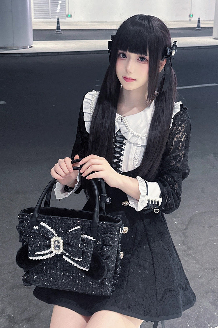 Sweet Lolita Bag - Ruffle Bowknot Zipper Pearl, 4 Colors, Zipper Detail, Ruffled - additional product view 2