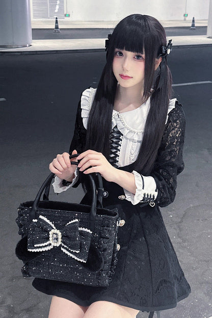 Sweet Lolita Bag - Ruffle Bowknot Zipper Pearl, 4 Colors, Zipper Detail, Ruffled - additional product view 2