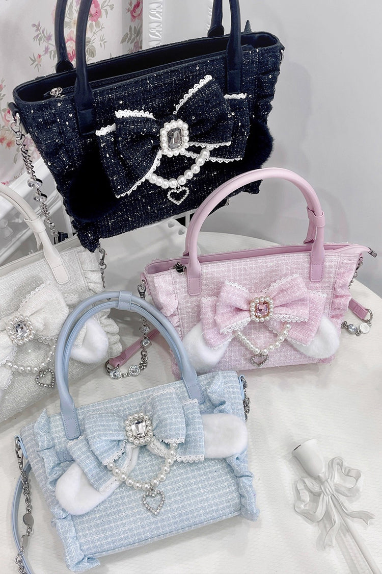 Sweet Lolita Bag - Ruffle Bowknot Zipper Pearl, 4 Colors, Zipper Detail, Ruffled - main product image