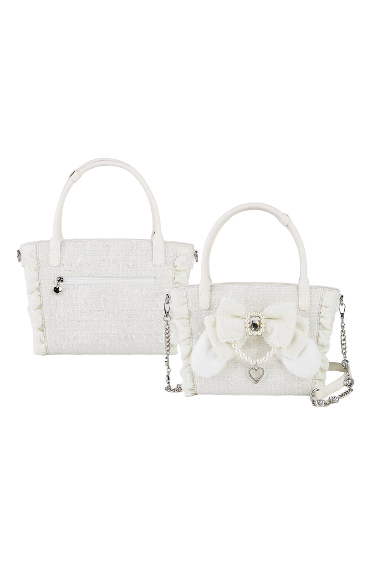 Sweet Lolita Bag - Ruffle Bowknot Zipper Pearl, 4 Colors, Zipper Detail, Ruffled - One-Size White option