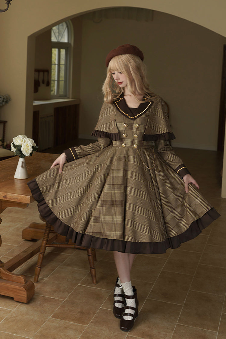 Sweet Lolita Dress - Baker Street Stories, Brown, Detachable Detail, Striped, Printed - additional product view 2