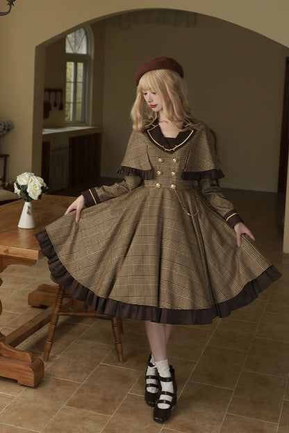 Sweet Lolita Dress - Baker Street Stories, Brown, Detachable Detail, Striped, Printed - additional product view 2