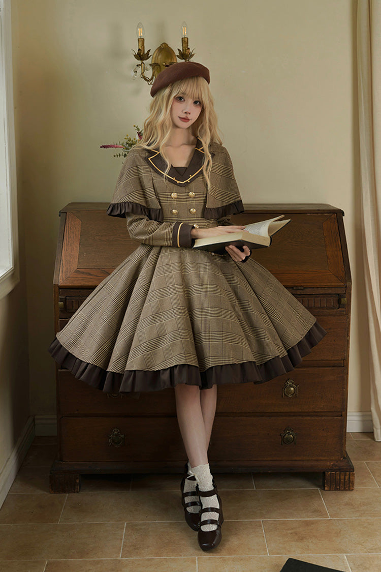 Sweet Lolita Dress - Baker Street Stories, Brown, Detachable Detail, Striped, Printed - additional product view 3